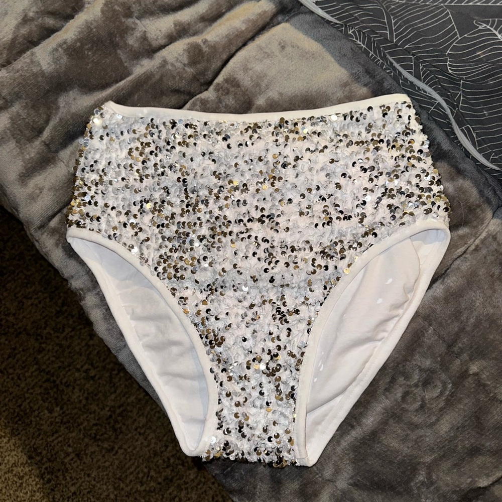 White/Silver Sequin High Waisted Bottoms Dance Pole Aerial Costume